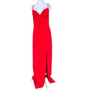 Lillie Rubin Raspberry Red Cross Back Maxi Gown Size 12 NWT Side Slit Dress